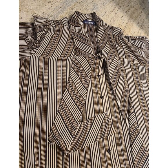 Personal II Bow Neck Blouse Striped Size XL Vtg Secretary Geek Geometric Teacher - Picture 6 of 13